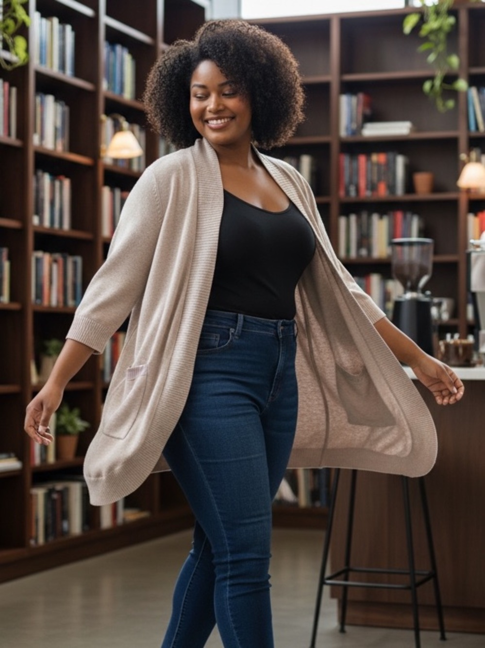 Covington Open-Front Cardigan in Taupe